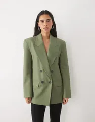 エイソス nữ アウター Áo khoác・ブルゾン ブレザー ASOS DESIGN tailo red strong shoulder double breasted blazer khaki カ