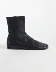 トップショップ nữ Giày ブーツ・レインブーツ アンクル レザー Topshop Kameron realeather flat ankle boots Black Đen