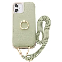 【mới】 MINTY iPhone12 iPhone12Pro 用 ケース ショルダーストラップ リング付き セージミント
