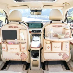車用シートバック収納 折りたたみテーブル 小物収納 防汚キックマット 多機能