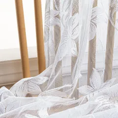 DWCN レースカーテン 花柄 UVカット 半遮像 かわいい màu trơn 北欧 省エネ 薄い 刺繍 カーテンチュール 遮光 遮熱 洗える 幅100cm×丈215cm 2枚組 Trắngym 2a4fcb21