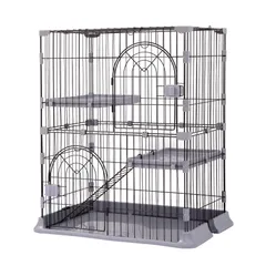 PETTOM 猫 ケージ キャットケージ 2/3段 猫ゲージ ワイド扉 多頭飼い 脱走防止 留守番 保護 脱走防止 多頭飼い 多頭 スチール ペットケージ (Xám色2段 74*50*89cm)mt 59077b8f