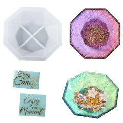 Koonafy 八角形 小皿 シリコンモールド 容器 金属シール付き 小物入れ ケース UVレジン 手作り レジン型 ハンドメイド 手芸 石膏 レジンモールド クラフト 抜き型
