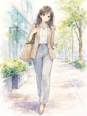 A4Kích cỡ c1591 朝の並木道を歩く人物と淡いXanh láの街並み 水彩タッチの爽やかなアートプリント インテリア装飾
