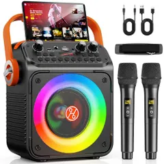 HWWR カラオケbộ 家庭用 拡声器 低音強化機能 ワイヤレスマイク2本 スピーカーbộ カラオケ 小型 軽量pms 9b3d752e