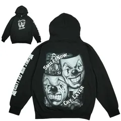 nam パーカー LAUGH NOW CRY LATER MASK HOODIE 2フェイス スマイル ナウ クライ レイター プルオーバーフーディー BLACK Đen マスク 仮面 đen 両面 袖 ロサンゼルス HIPHOP ローライダー カルチャー オー
