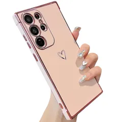 【mới】 ZTOFERA Samsung Galaxy S24 Ultra 用 ハートケース thời trang 韓国 かわいい サムスン ギャラクシー S24 Ultra ケース 柔軟な TPU シリコン メッキ加工 ソフト 軽量 耐衝撃 携帯カバー 女性 心パターン