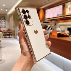 【mới】 QLTYPRI Galaxy S25 Ultra ケース docomo SC-52F / au SCG32 TPU カバー ハート 模様 thời trang 韓国 dễ thương シンプル 薄型 軽量 レンズ保護 耐衝撃性 スマホケース ワイヤレス充電対応 ストラップ