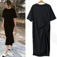 hèĐầm Đầm nữ đầm maxi 薄手 tay ngắn アシンメトリー ロングĐầm スリット dáng rộng thoải mái