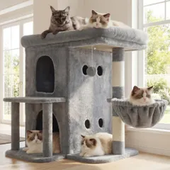 ★Mới★Tháp mèo Heybly Chiều cao 65cm Tháp mèo dành cho mèo lớn Cố định mỏng Tiết kiệm không gian Thích hợp cho nhiều mèo Nền rộng rãi Nhà cho mèo tầng Kenma Bọc bài cào thoải mái Giỏ thoải mái có trang trí Pom Pom Đồ nội thất cho mèo trong nhà Màu xám nhạt HC a07cc58c