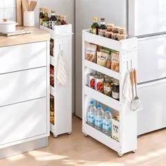 Xe đẩy nhà bếp DAIWIN, 4 tầng, rộng 13cm, ngăn đựng đồ, mỏng, có bánh xe, tủ đựng đồ nhà bếp, làm bằng thép, tổng tải trọng 32kg, dễ lắp ráp, màu trắng