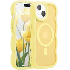 Amzfield iPhone14 Plus 15 Plus ケース MagSafe対応 イエロー ウェーブマット 耐衝撃 指紋防止 マグネット付き