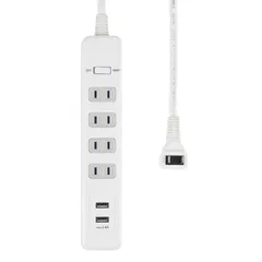 ELPA USB Tap có công tắc tập trung, 4 cổng, 2 cổng USB, 2.4A, Hỗ trợ sạc nhanh, Dây nối dài, 2m, Bao gồm chống sét, Tiết kiệm điện, Công tắc riêng, Ngắt bụi, Thiết kế an toàn, Tương thích với bộ chuyển đổi AC, WLS-4232BUA(W) màu trắng