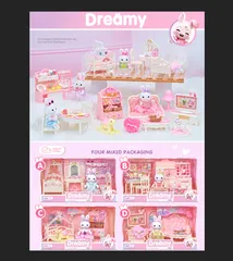W001-うさぎのおうち おままごとドールハウス 4 loạiアソート 女の子向けごっこ遊び 誕生日プレゼント