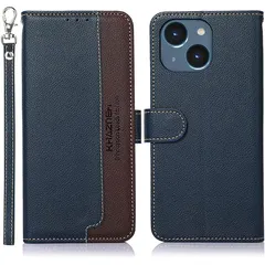 WANWO Dành cho Ốp lưng iPhone 15 Plus Loại máy tính xách tay Loại ví iPhone 15 Plus có dây đeo [Chặn RFID] Da PU cao cấp Loại đóng từ tính Lưu trữ thẻ Chức năng đứng ngang Chống sốc Tiện lợi phổ biến Màu xanh sành điệu