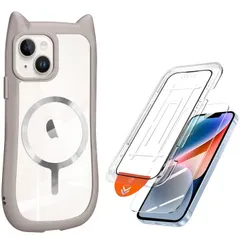 Ốp lưng iPhone 13/14 yingyuantuo tai mèo trong suốt màu xám TPU + PC kèm 1 tấm kính