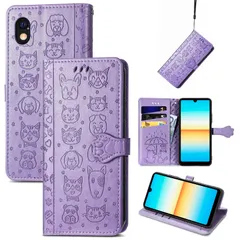 Ốp lưng Sony Xperia ACE III Loại máy tính xách tay Tương thích Ốp điện thoại thông minh hình chó mèo dễ thương Kyocera Xperia ACE III Lỗ camera từ tính Vỏ điện thoại thông minh dễ thương có dây đeo thẻ đi kèm (màu tím)