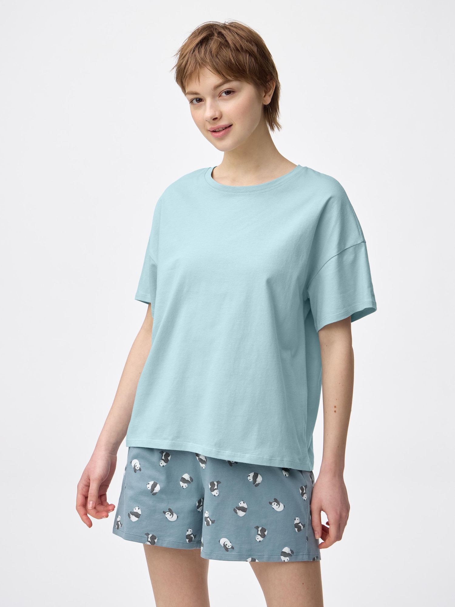 Bộ phòng chờ màu cotton (tay ngắn) (gấu trúc)