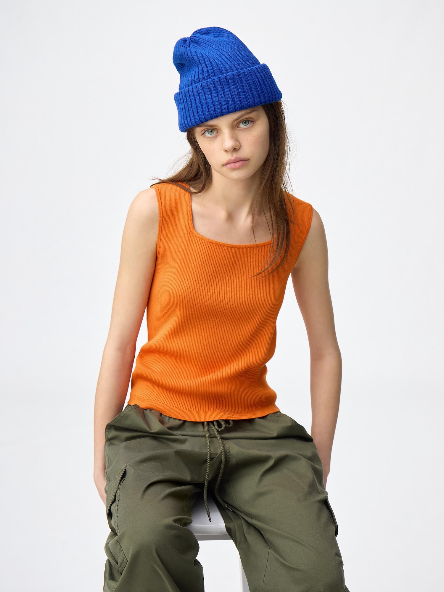 Áo tank top cổ vuông đan sườn