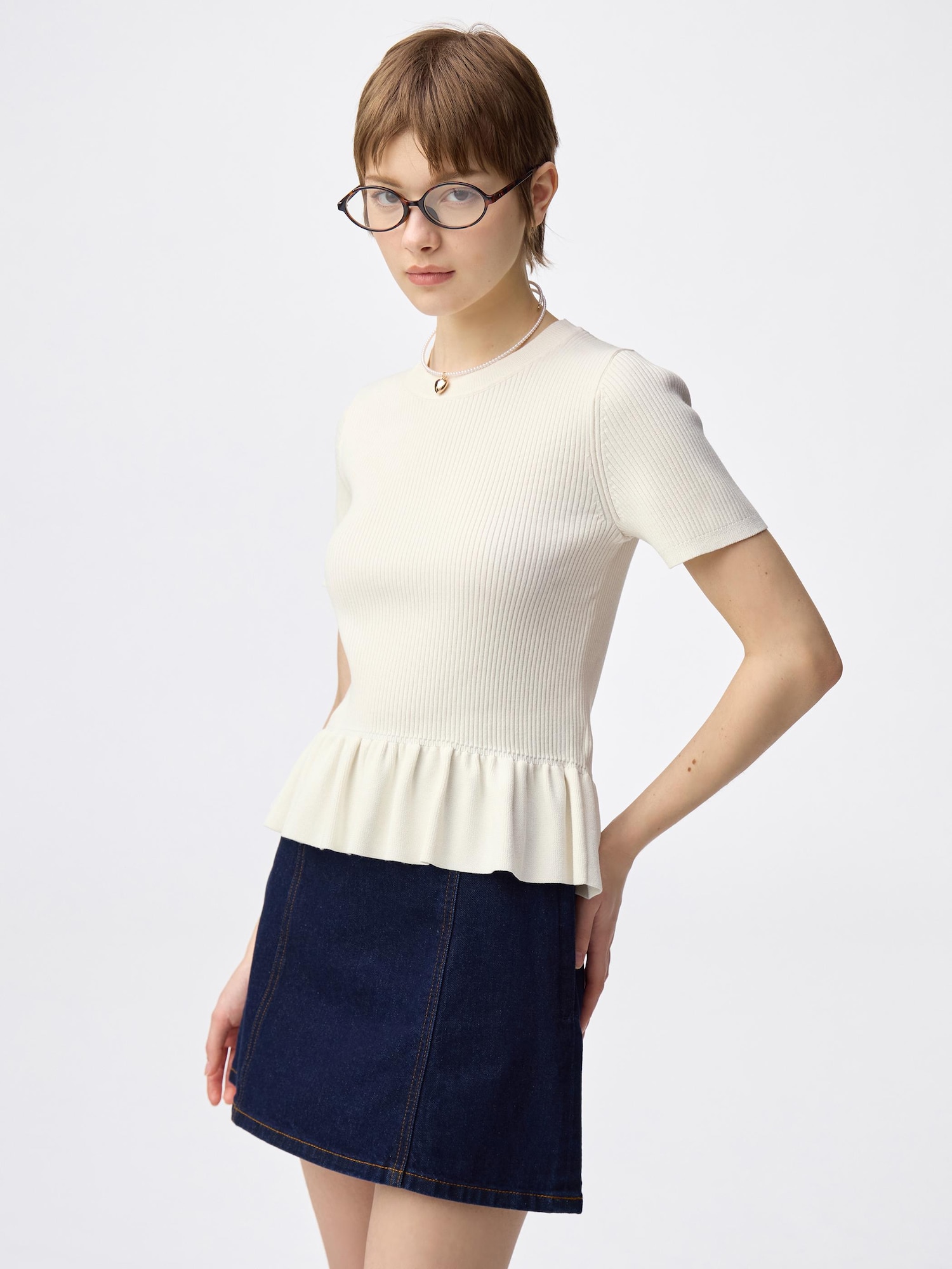 Áo len dệt kim Peplum (tay ngắn)