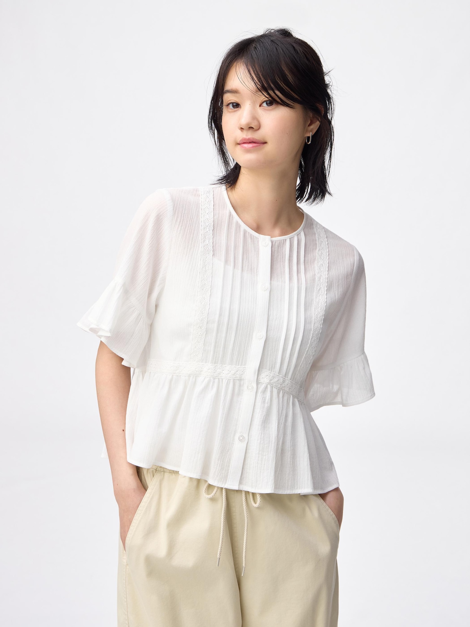 Áo ren xếp nếp (tay ngắn)