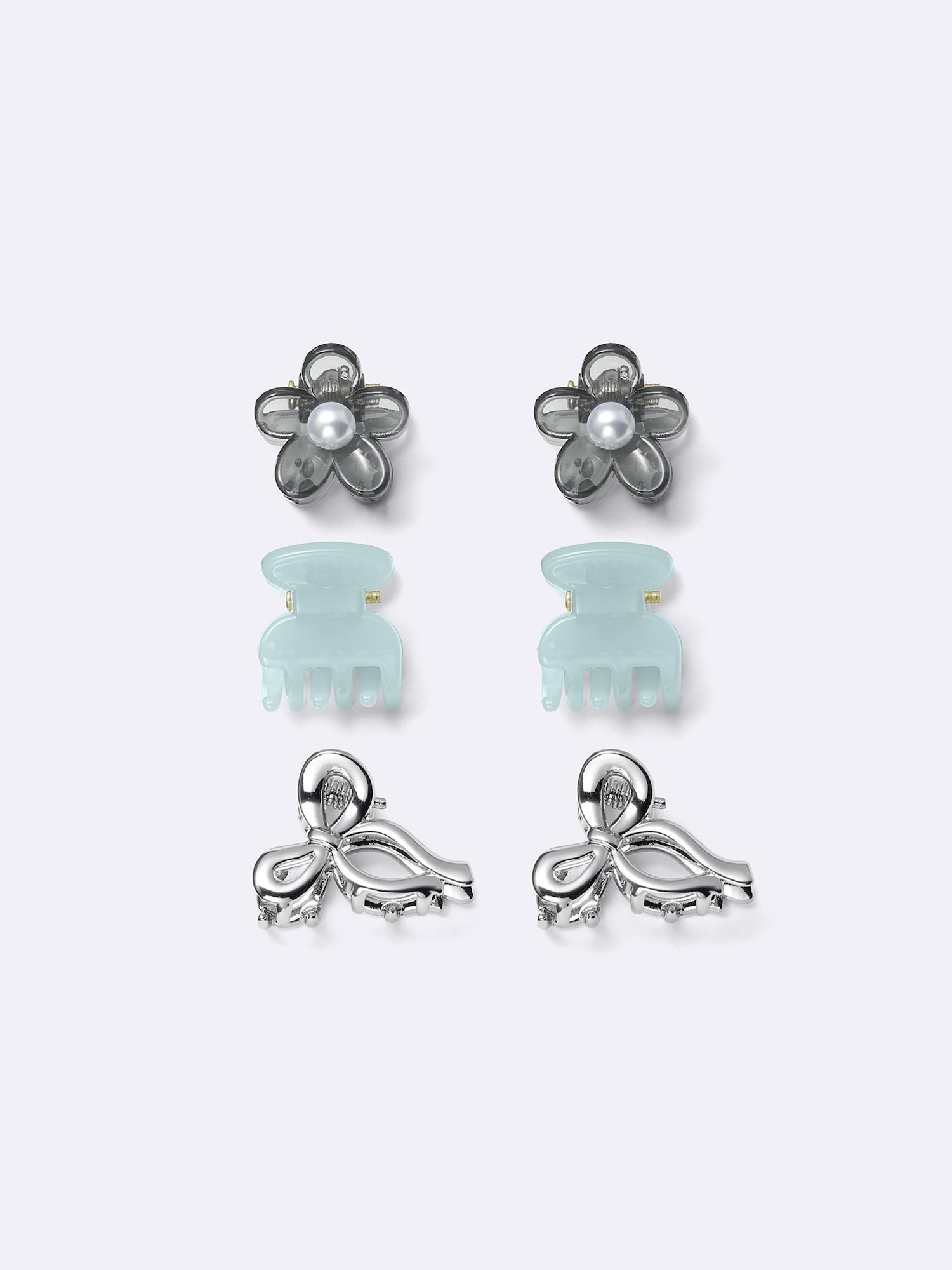 Kẹp tóc mini hoa & ruy băng 6P