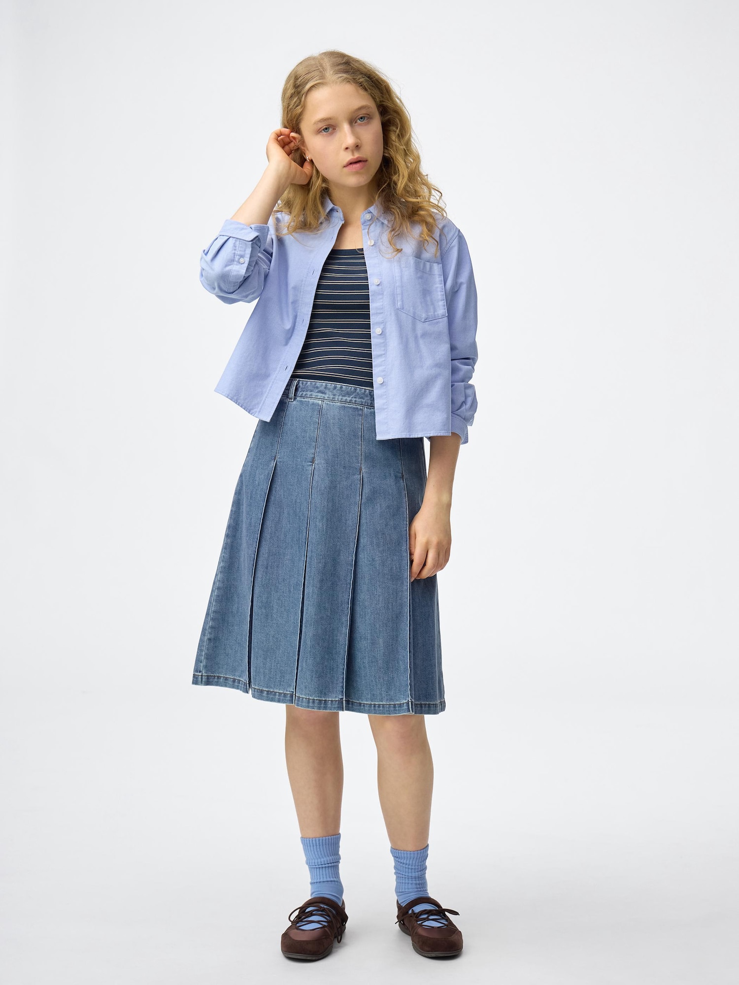 váy xếp li denim nhẹ