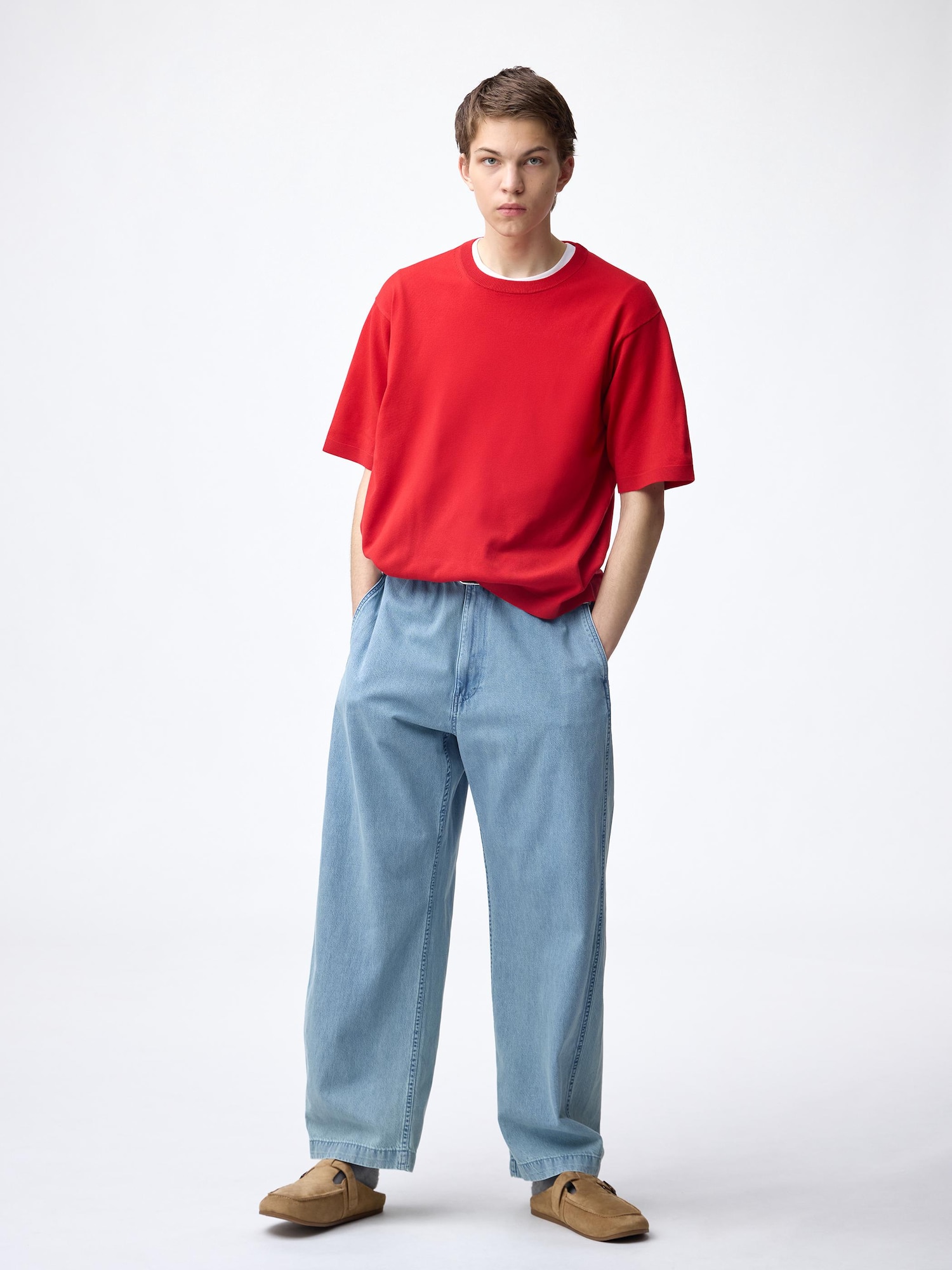 Quần ống suông denim nhẹ (dài 75,5-79,5cm)