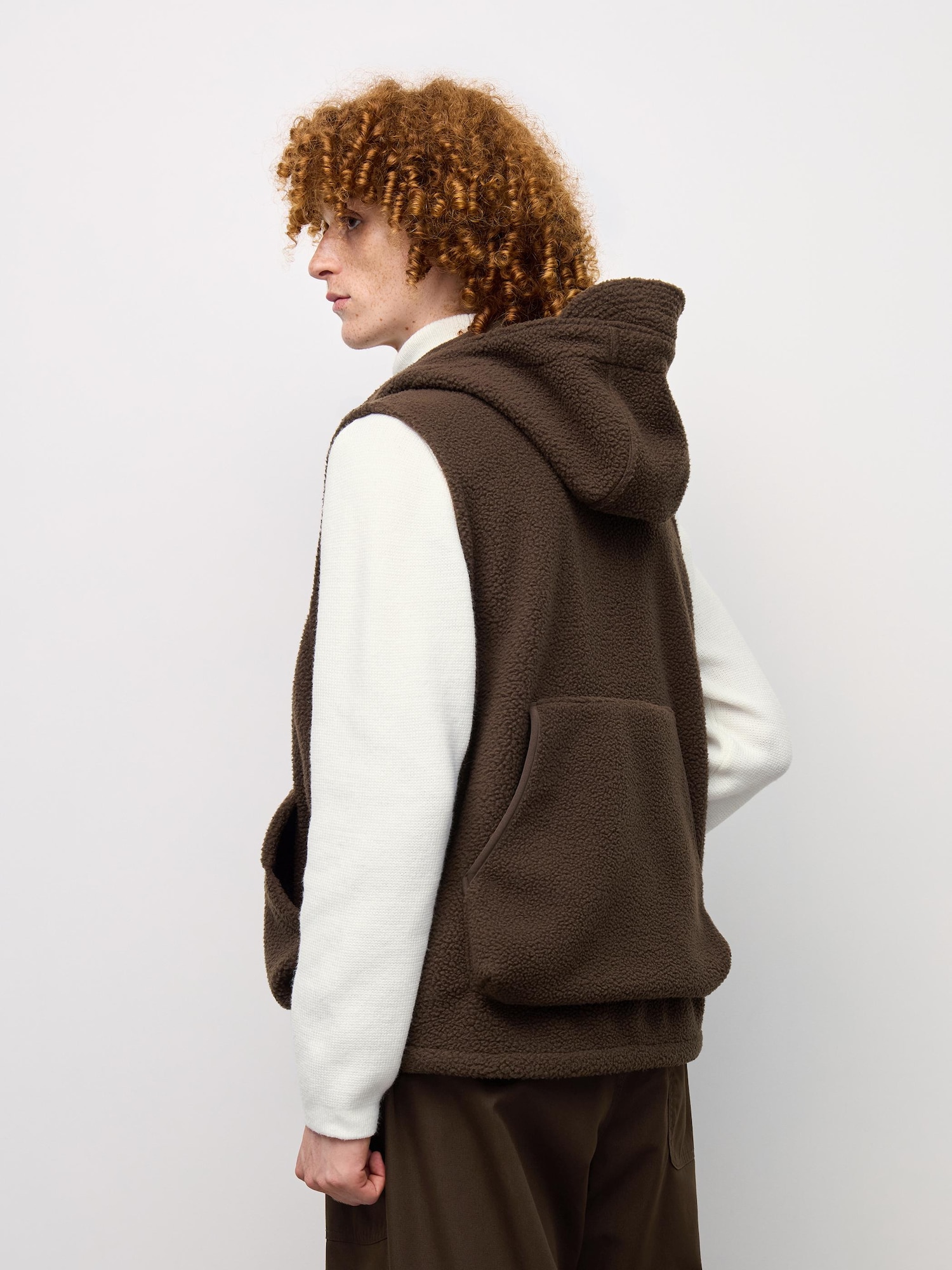 Áo vest ngoại cỡ có mũ trùm đầu bằng lông cừu MAY ĐẶC BIỆT (oversized fit)