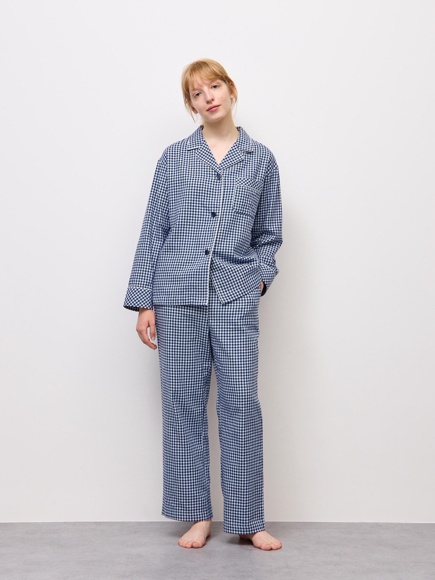 Bộ đồ ngủ bằng vải flannel (tay dài & quần dài) (gingham) CZ (vừa vặn)