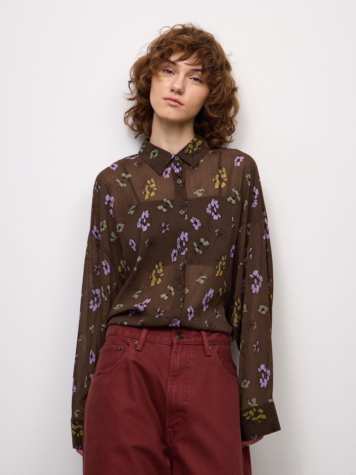 Sơ mi sheer tay Dolman (hoa)