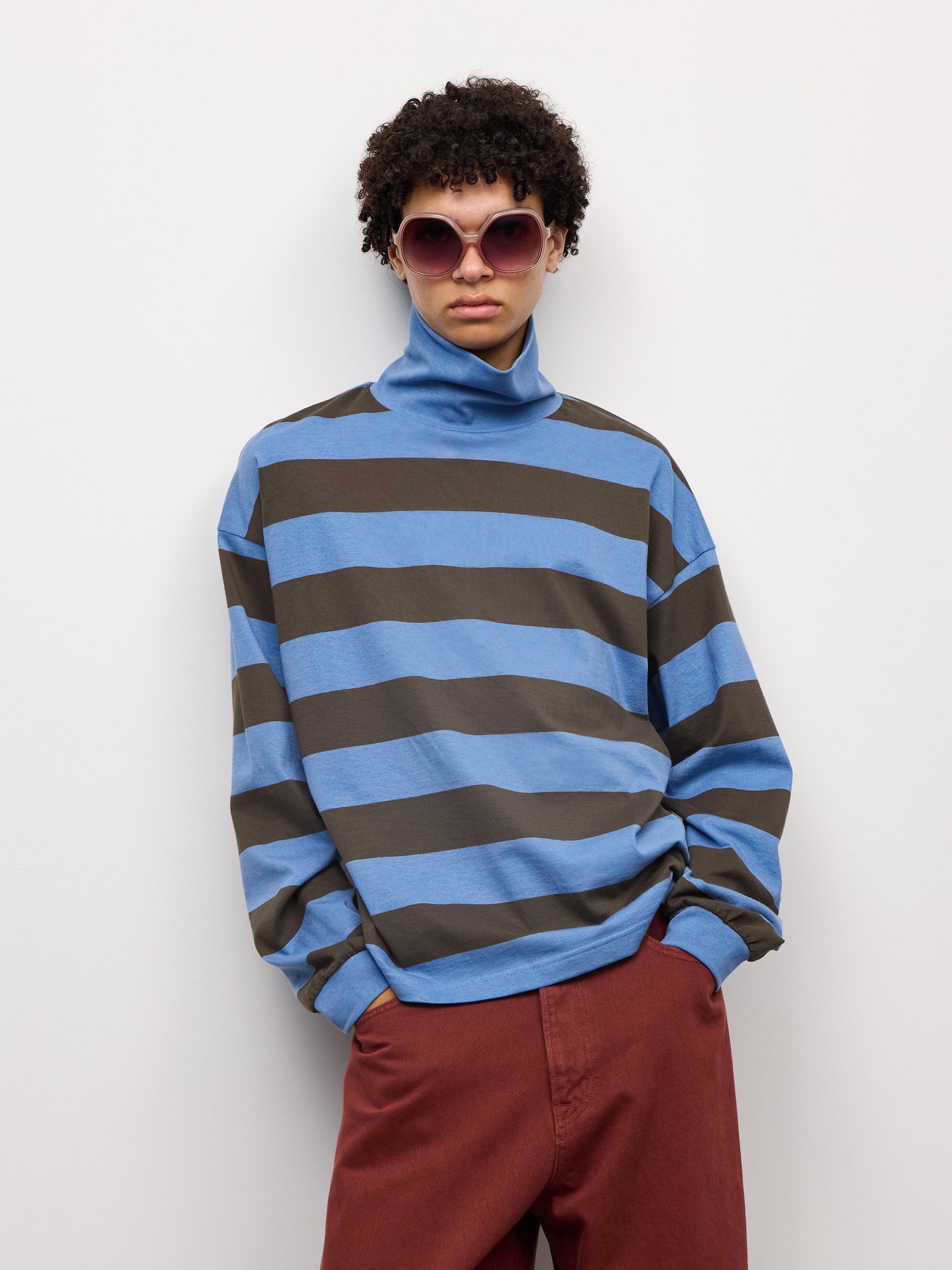 CottonボクシータートルネックT(tay dài)(ボーダー)PF